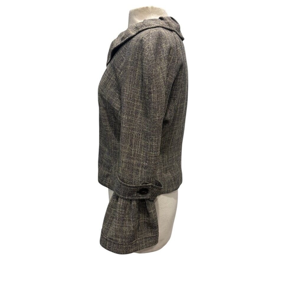 Biacci Tweed Jacket Womens L Bell Sleeve Peter Pan Collar Brown Chic - Picture 3 of 10